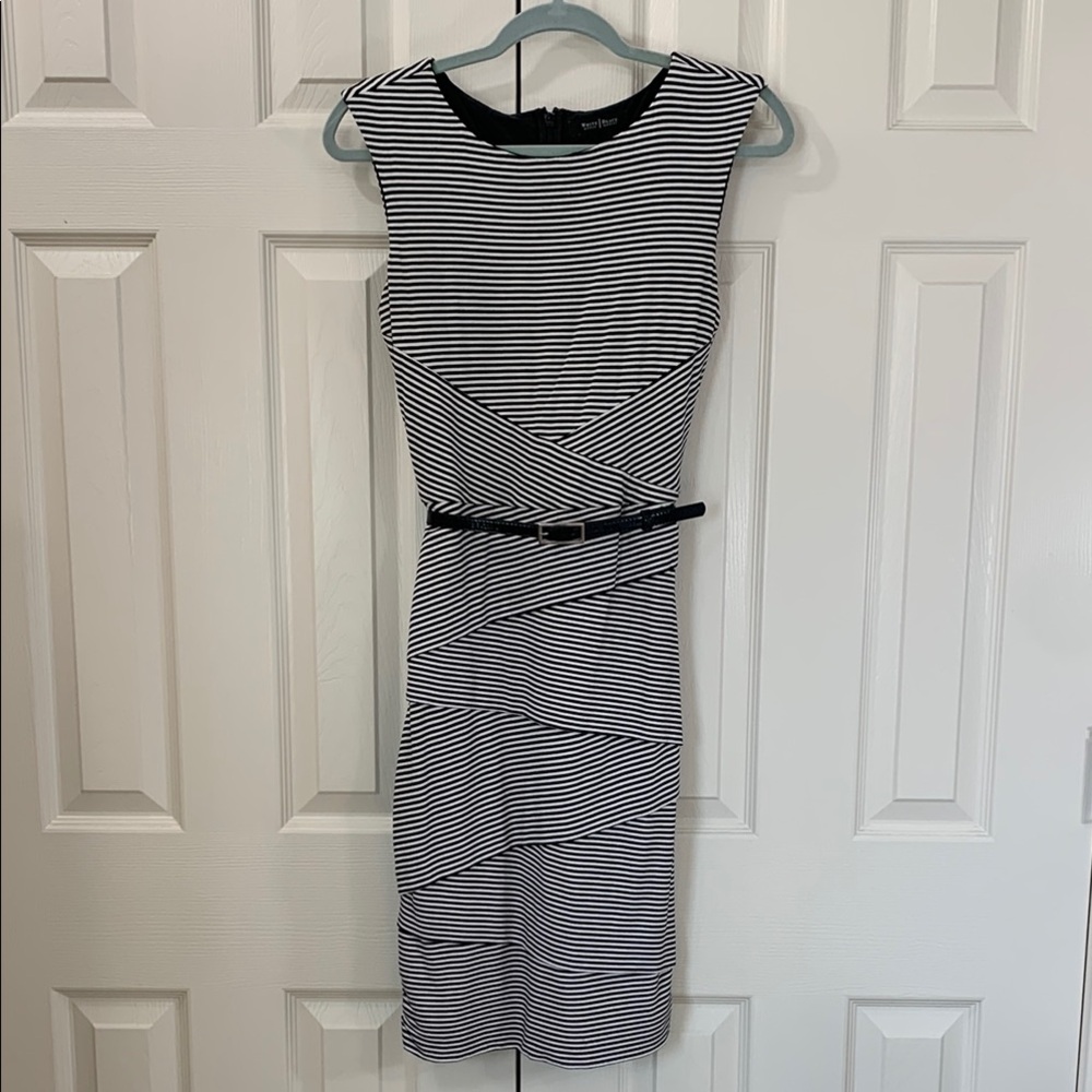 White House Black Market White and Black Asymmetrical Sheath Dress